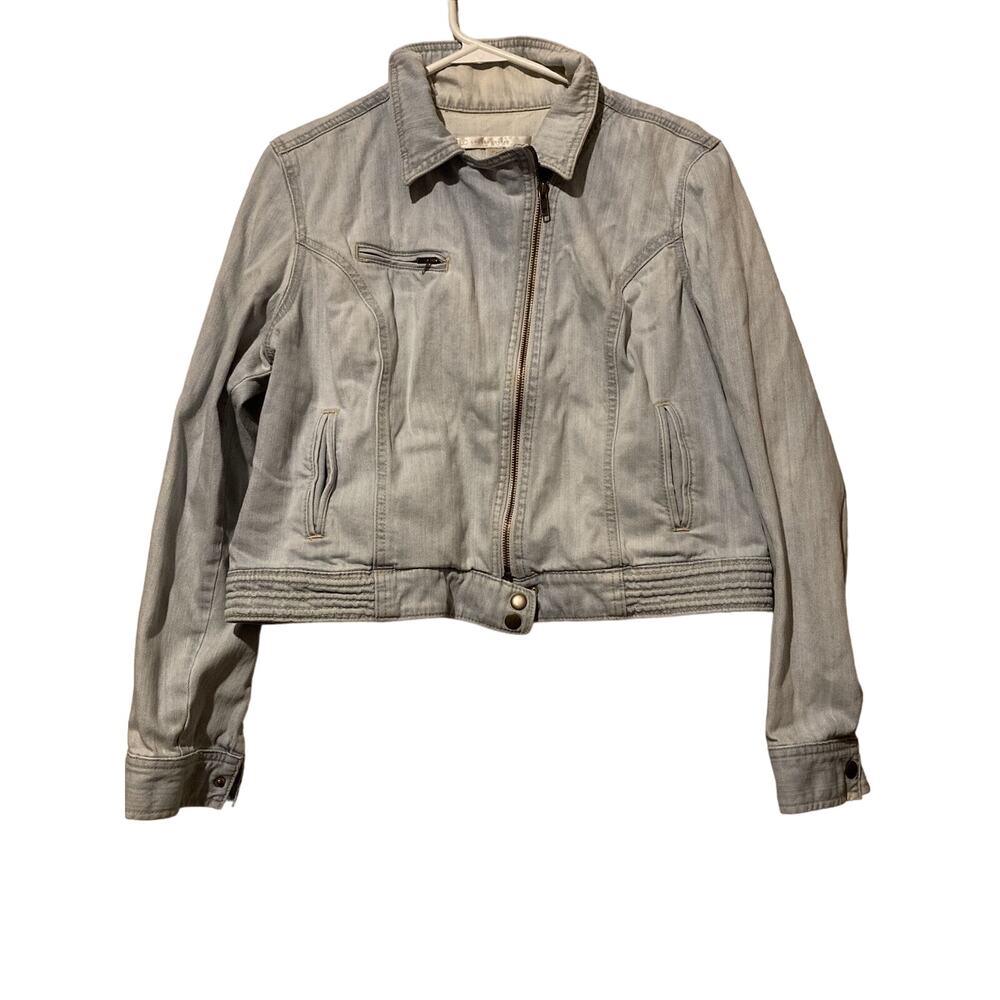 Women's LC Lauren Conrad Jean Moto Jacket Light Wash‎ Size XL